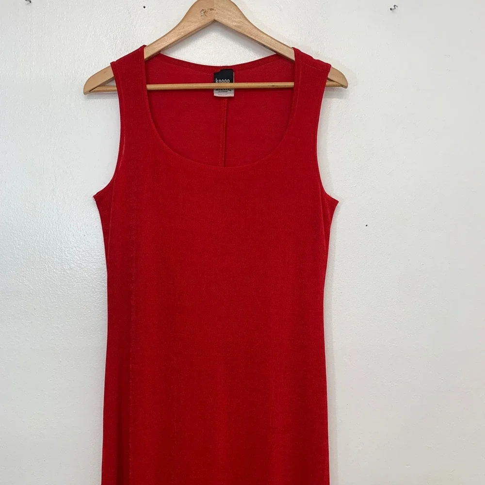 Knapp Studio  Red Sleeveless Maxi Dress Scoop Neck 90s Vintage Knit Medium USA